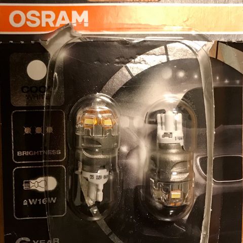 LED Retrofit W16W T16 Cool White 6000K Osram lyspære bak rygge