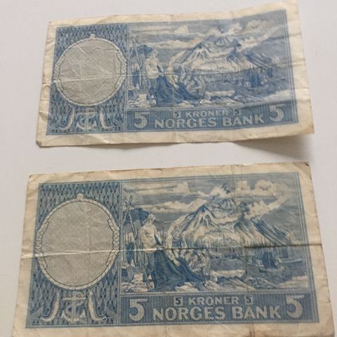 Sedler 5 kroner fra 1960  og 1962