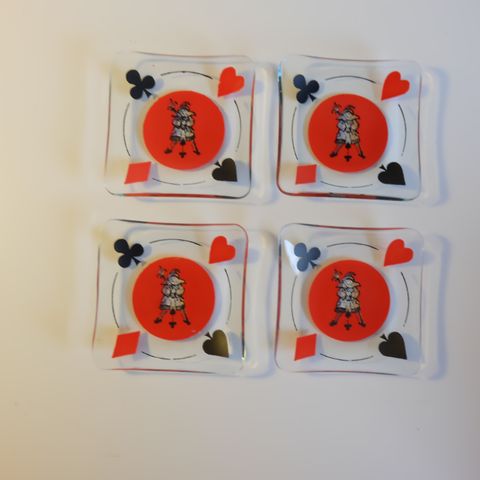 Vintage sideskål / askebegeri glass Spillekort-mønstre Fire stk samlet . trnd 80