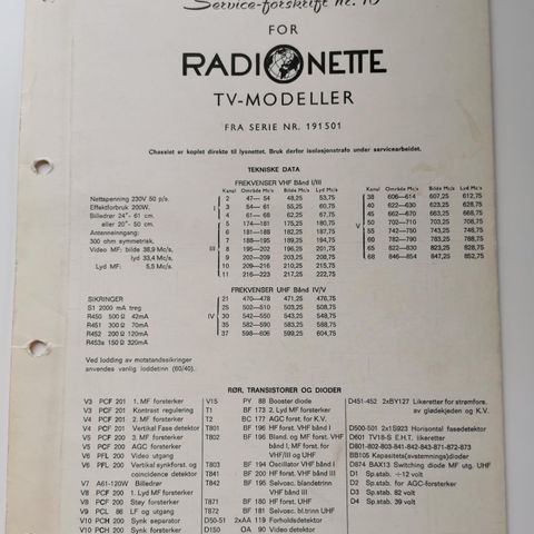 Service forskrift nr 16 for Radionette TV mod serie nr 191501