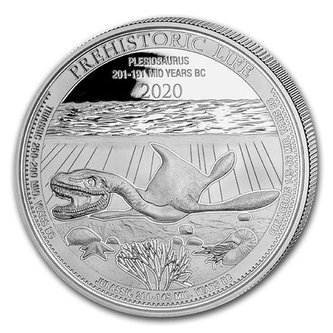 2020 KONGO 1 OZ SØLV PREHISTORICAL LIFE PLESIOSAURUS