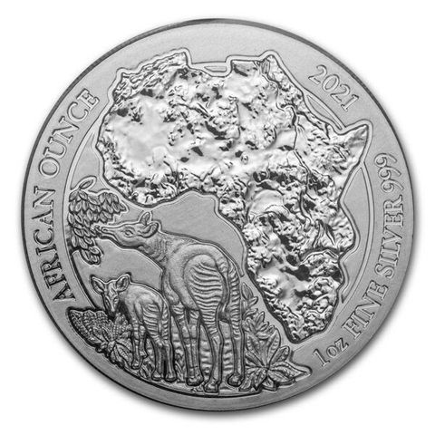 2021 Rwandan African Wildlife Okapi 1 oz Sølv BU