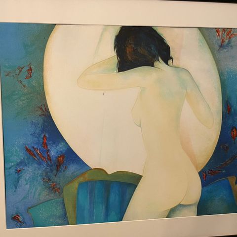 Claude GAVEAU Litografi "Girl to the mirror" - signert og nummerert