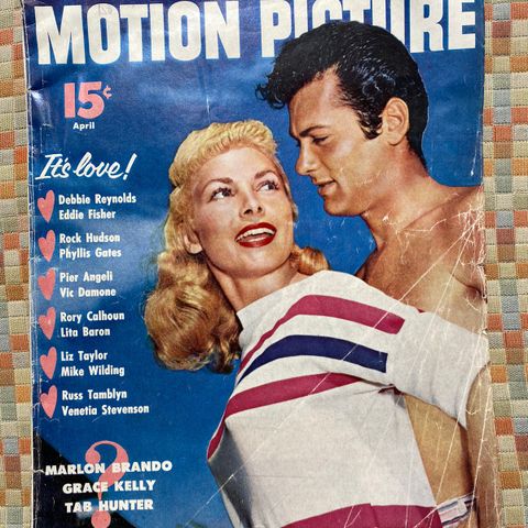 Gammelt blad MOTION PICTURE, April 15c Marlon Brandt Grace Kelly Tab Hunter.