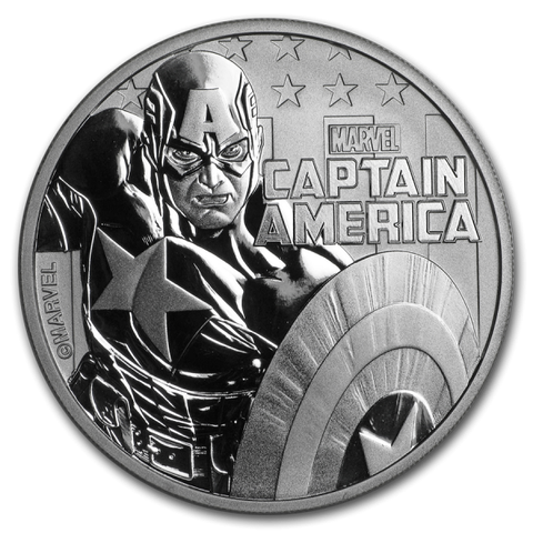 2019 TUVALU 1 OZ SØLV MARVEL SERIES CAPTAIN AMERICA