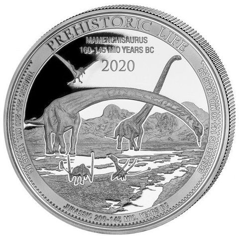 2020 KONGO 1 OZ SØLV PREHISTORICAL LIFE MAMENCHISAURUS