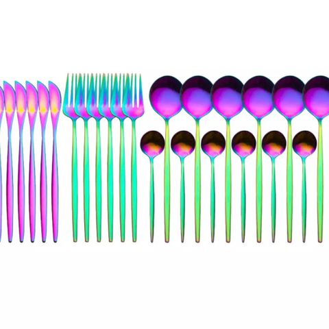 Ny! 24 deler bestikksett flerfarget rustfritt stål kjøkken interiør
