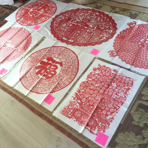 6stk utsøkte eldre sakseklipp på silkepapir fra Kina