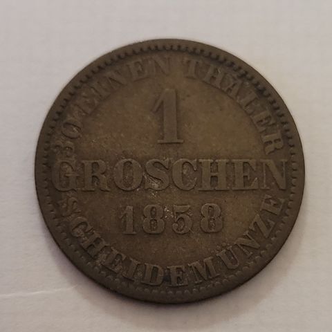 Germany , Tyskland , 1 Groschen 1858, Georg V