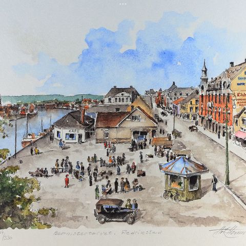 Signerte bybilder av «gamle» Fredrikstad