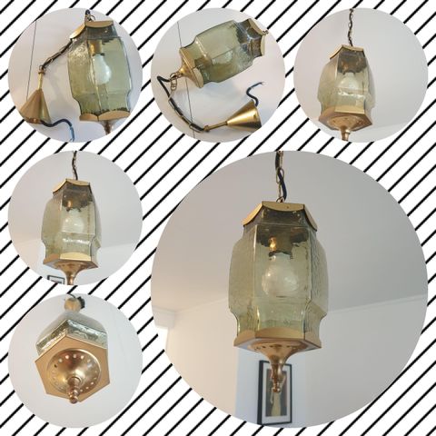 VINTAGE/RETRO "TAKLAMPE HØVIK VERK NR 7684" GAMMEL FARGET GLASS