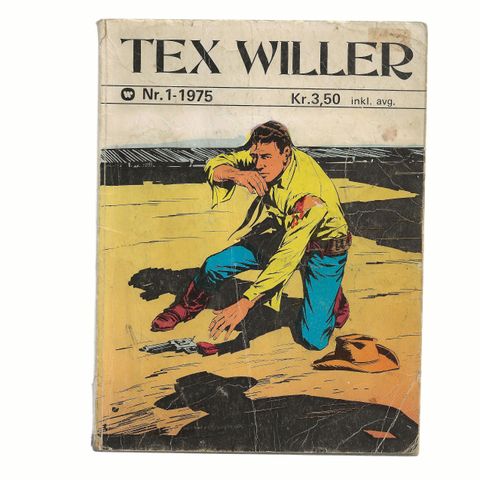 Tex Willer Nr. 1 1975 permen er smusset og skrevet på.  Leseeksemplar