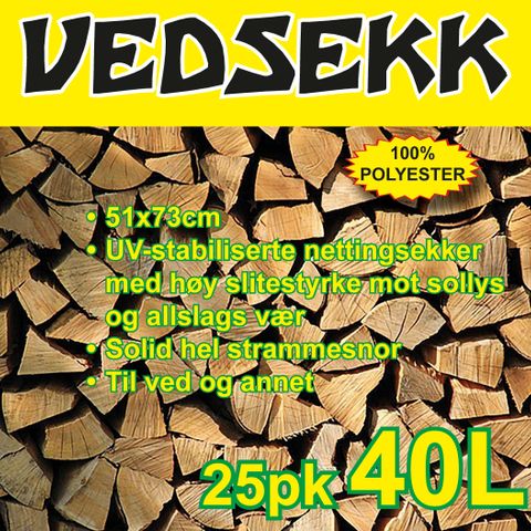 Vedsekker 40, 60, 80 og 1000 liter