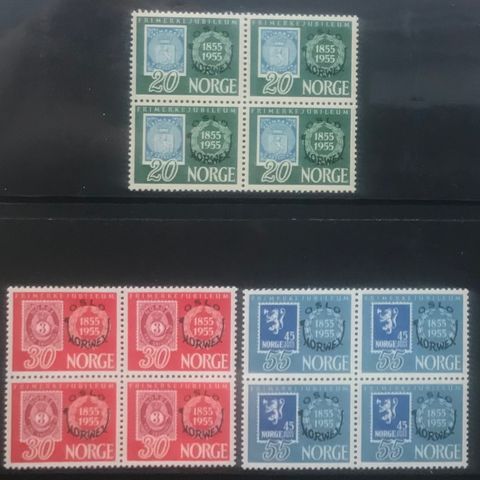 Norge frimerker postfrisk, nk 428-430, Norwex 1955 i prima 4-blokker