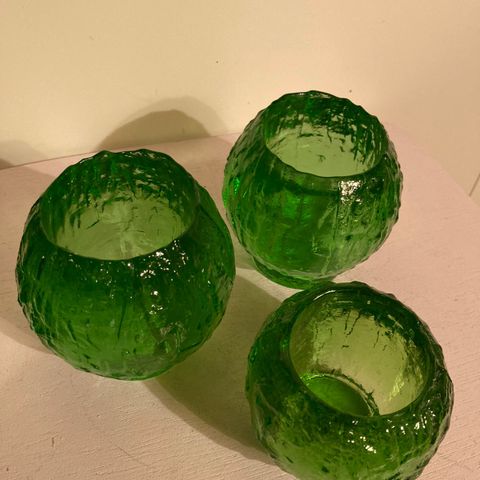 Retro grønne snøball lysestaker, Randsfjordglass