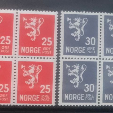 Norge frimerker postfrisk, nk 354+355, 25 og 30 øre Løve 1946 i 4-blokker