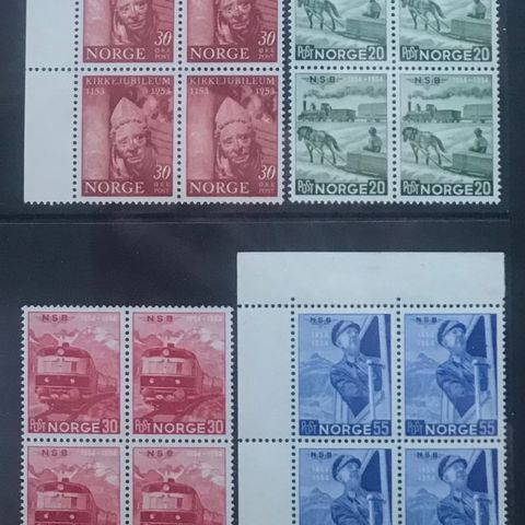 Norge frimerker postfrisk, nk 418-421, Kirke- og jernbanejubileum 1953/54