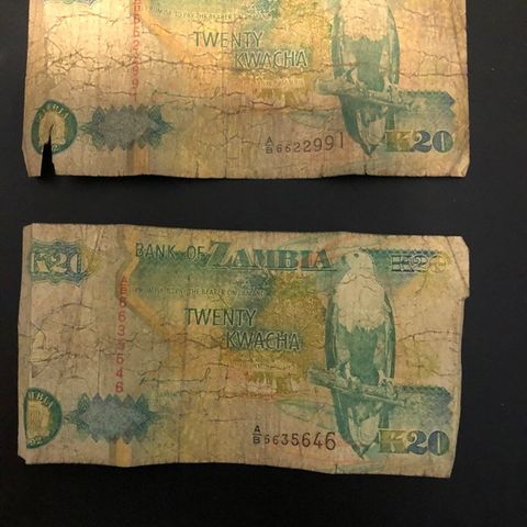 To gamle sedler fra Zambia;  (224. O)