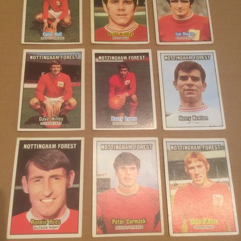 Nottingham Forest - 9 stk A&BC 1970 fotballkort