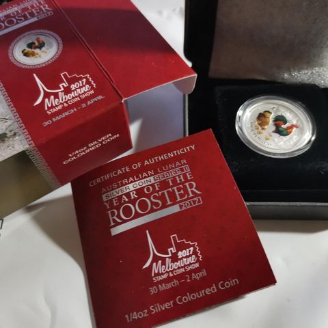 2017 Australian lunar 1/4 Silver Color proof Year of The Rooster opplag kun 2500