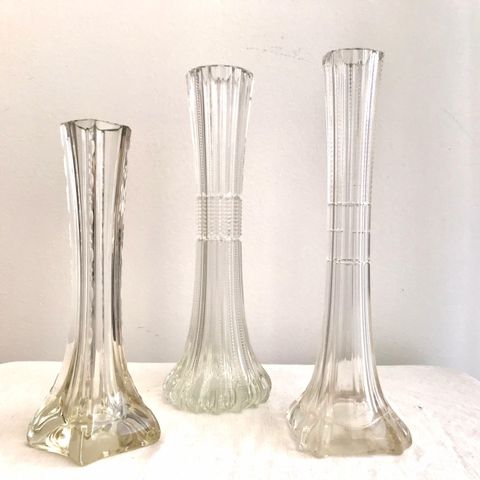 Tre stk nydelige elegante gamle jugend vaser i slipt krystall