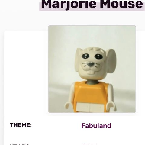 Lego - Fabuland - Majorie Mouse - 1980. Stemplet lego innside fot.