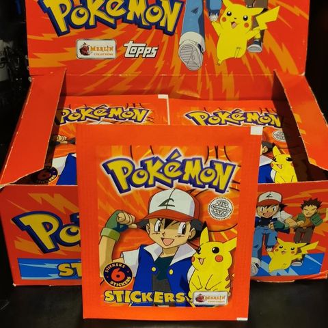 Pokemon Merlin Topps 1999 sticker box packs og Sticker Album