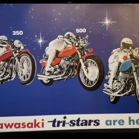 Kawasaki triple plakat tri-stars 72 mod.med eller uten ramme