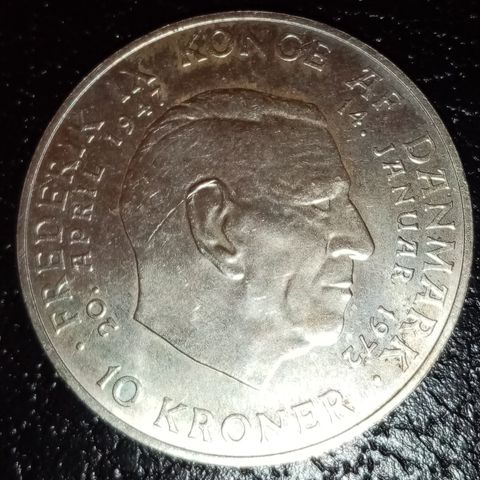 Danmark 10 kroner 1972 .800 sølv kanthakk NY PRIS