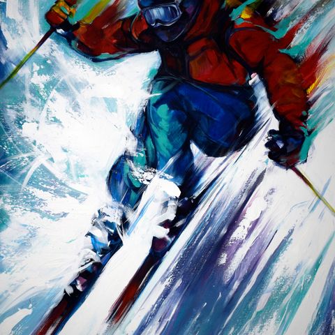 Skiløper originalt akrylmaleri 120x80cm fri frakt