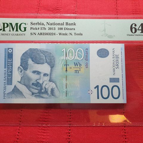 *Ny Pris - Tilbud* Serbia, 100 Dinara (2013 - PMG Graded 64) Seddel