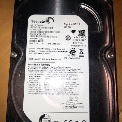 Hele 0.5TB. Seagate Pipline HD.2. 500 GB. Serial ATA. STX.  PipelineHD2 (B)