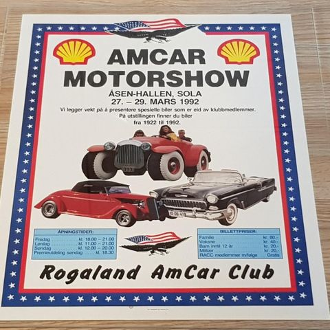 Garasjepynt: Plakat fra AMCAR MOTORSHOW 1992 i Stavanger