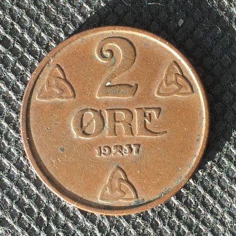 2 øre 1937, meget flott mynt.