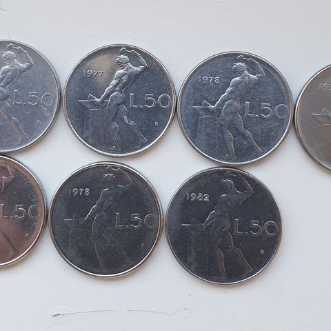 50 lire Italia - 7 stk - 1963, -77, -78, -82