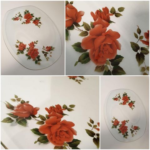 VINTAGE/RETRO "GLASS FAT MED GULL KANT OG BLOMSTER MOTIV "