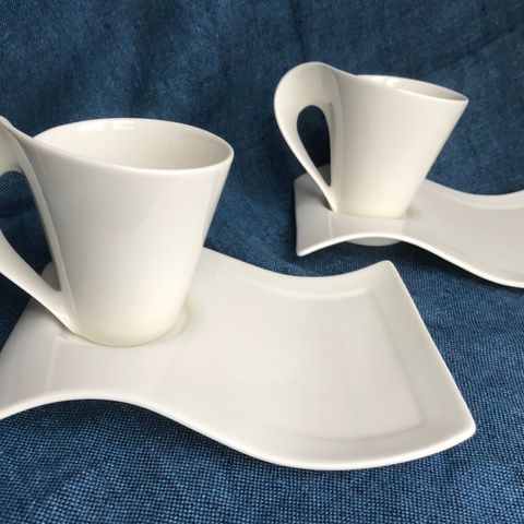 2 nye Villeroy& Boch Party White Coffee kopper og asjetter fra New Wave serien