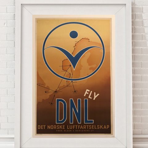 Fly DNL - Det Norske Luftfartselskap - Vintage Turist Plakat