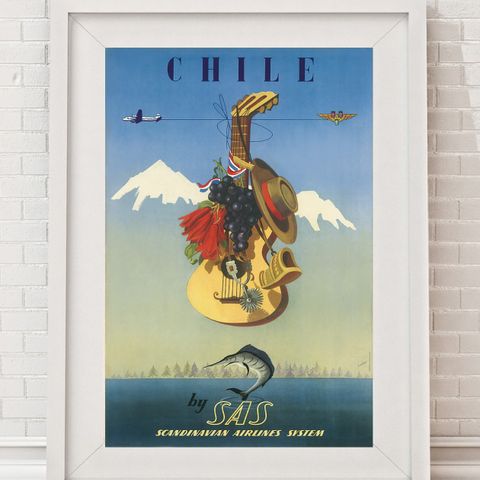 Chile by SAS - Scandinavian Arlines System - Vintage Turist Plakat
