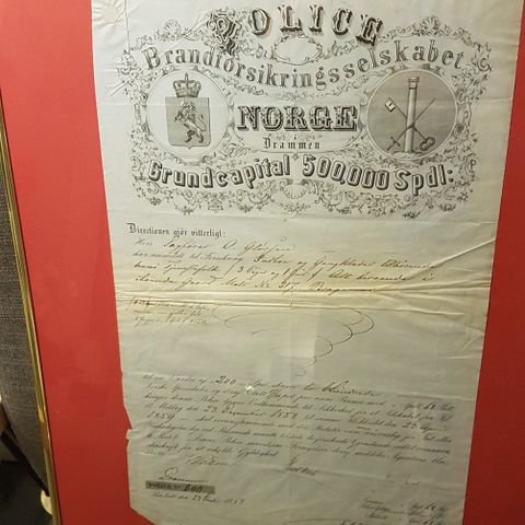 Forsikringspolise i original fra 1890