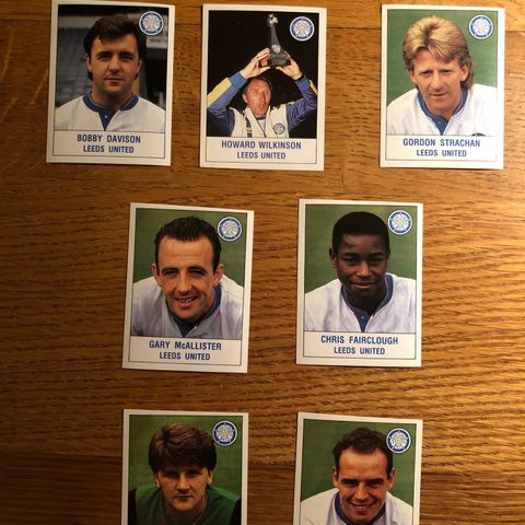 Leeds United Panini 1991 7 ubrukte stickers i strøken stand fotballkort