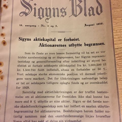 Sigyns blad fra 1930