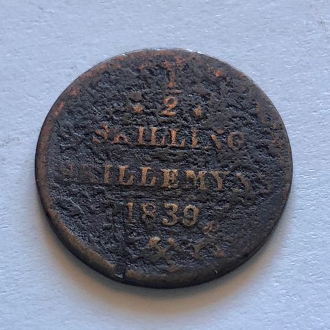 1/2 Skilling 1839 mynt.. lavt opplag