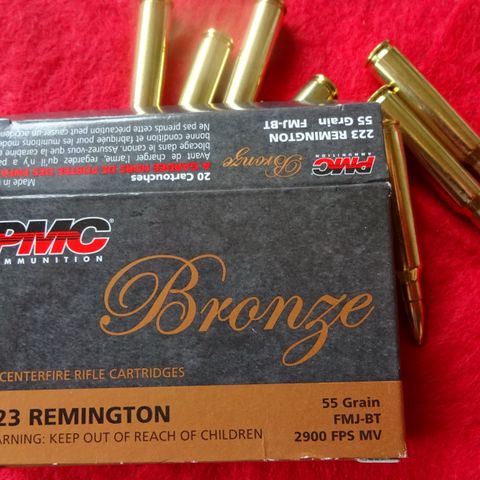 .223 Remington, FMJ-Boat Tail, 55 Grain PMC Bronze til salgs