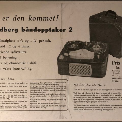 Tandberg båndopptager 2 reklame fra 1954!