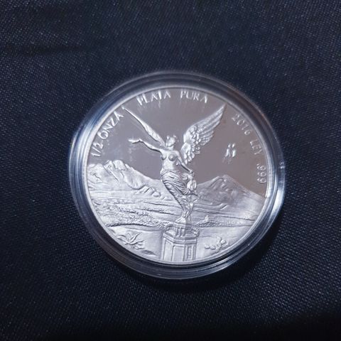 2016 Mexico Libertad 1/2 oz PROOF Sølv Mynt I Kapsel