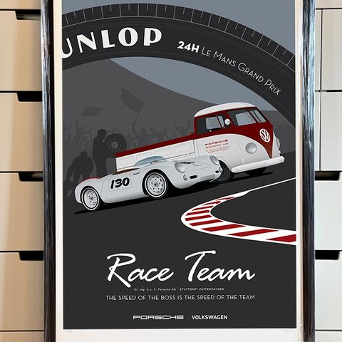 Poster Art - Porsche 550 - VW Volkswagen Type 2 - Race Team ++
