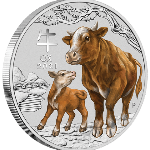 2021 AUSTRALIA 1/2 OZ SØLV LUNAR S3 «YEAR OF THE OX»  Farget med orginal kapsel