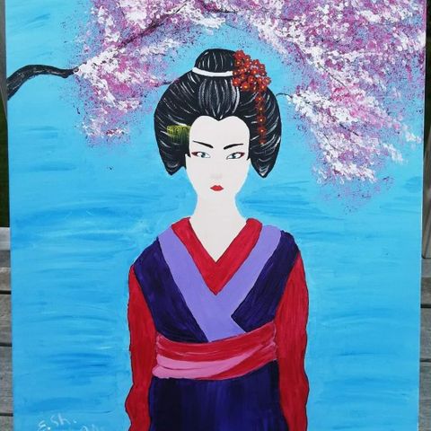 Akryl maleri "geisha" Size 46x55cm