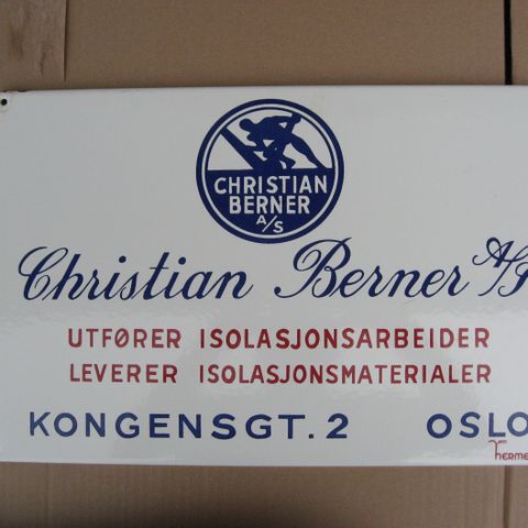 CHRISTIAN BERNER AS. EMALJESKILT. SKILT. EMALJE. EMALJERT. OSLO. EMALJE SKILT.